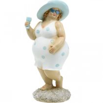 Dama con cappello, decorazione mare, estate, figura da bagno blu/bianco H27cm