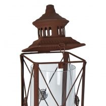 Prodotto Lanterna da giardino, decorazione in metallo, effetto ruggine, 12 cm x 12 cm x 135 cm