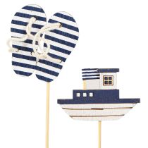 Prodotto Paletto Da Giardino Infradito In Legno Marittimo Barca Blu Bianco 8cm 12 pz