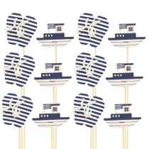 Prodotto Paletto Da Giardino Infradito In Legno Marittimo Barca Blu Bianco 8cm 12 pz