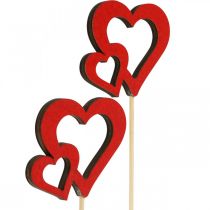 Spina fiore cuore legno rosso decorazione romantica 6cm 24pz