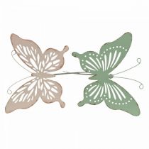 Picchetto in metallo farfalla rosa verde 10,5x8,5 cm 4 pezzi