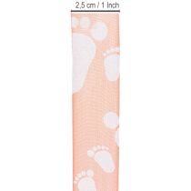 Prodotto Nastro regalo decorazione piedini bambino nastro battesimo rosa 25mm 16m
