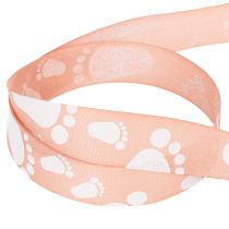 Prodotto Nastro regalo con piedini di neonato Decorazione per battesimo Nastro rosa 25 mm, 16 m