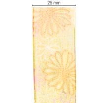 Prodotto Nastro regalo in organza con motivo floreale, giallo/arancione, 25 mm x 18 m