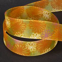 Prodotto Nastro regalo in organza con motivo floreale, giallo/arancione, 25 mm x 18 m