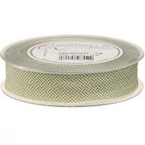 Prodotto Nastro regalo motivo a spina di pesce nastro decorativo bianco verde 25 mm 15 m