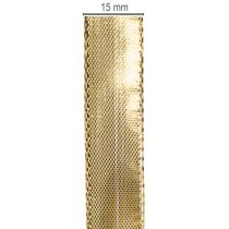 Prodotto Nastro regalo dorato con bordo in filo metallico, largo 15 mm, lungo 25 m.