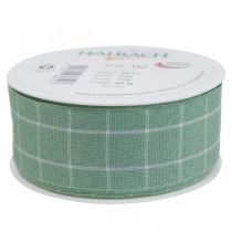 Prodotto Nastro regalo a quadretti verde pastello, nastro decorativo, larghezza 35 mm, lunghezza 20 m