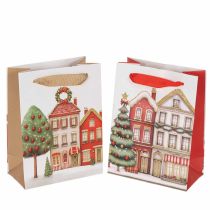 Prodotto Sacchetto regalo natalizio con casette e albero di Natale, 16 cm, 2 pezzi
