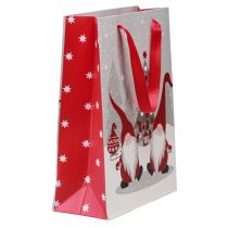 Prodotto Sacchetto regalo con manici, design gnomo, rosso, grigio, bianco, 24×18×8 cm, 4 pezzi