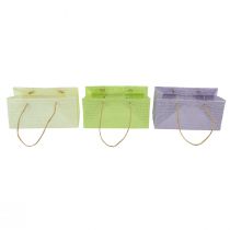 Sacchetti regalo intrecciati con manici verde, giallo, viola 20×10×10 cm 6pz