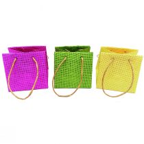 Prodotto Sacchetti regalo con manici carta rosa giallo verde aspetto tessile 10,5 cm 12 pezzi