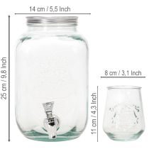 Prodotto Set dispenser in vetro con rubinetto e 4 bicchieri H25,5cm