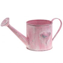 Annaffiatoio per fioriera con cuore rosa, lavato bianco Ø12,5 cm H13 cm