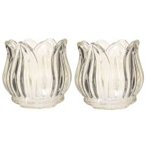 Prodotto Portacandele in vetro a forma di tulipano, in vetro trasparente Ø7cm H7cm 2pz