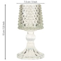 Prodotto Portacandele in vetro con base a punti e scanalature H15cm 2 pezzi