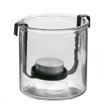 Lanterna in vetro con portacandela in metallo nero Ø9×H10cm
