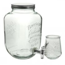Distributore di bevande in vetro con rubinetto set con 4 bicchieri H25,5 cm