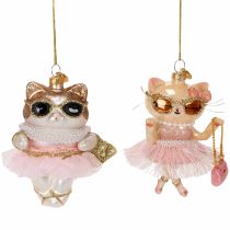 Prodotto Ornamenti in vetro a forma di gatto con tutù, perfetti per decorare l'albero di Natale, 11 cm, 2 pezzi.