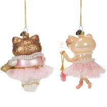 Prodotto Ornamenti in vetro a forma di gatto con tutù, perfetti per decorare l'albero di Natale, 11 cm, 2 pezzi.