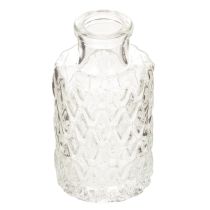 Prodotto Mini vaso in vetro con motivo a rombi, piccolo vaso da tavolo, bottiglia, trasparente, 9 cm, 6 pezzi