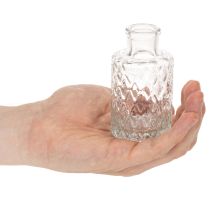 Prodotto Mini vaso in vetro con motivo a rombi, piccolo vaso da tavolo, bottiglia, trasparente, 9 cm, 6 pezzi
