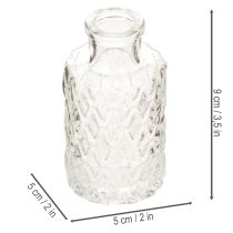 Prodotto Mini vaso in vetro con motivo a rombi, piccolo vaso da tavolo, bottiglia, trasparente, 9 cm, 6 pezzi
