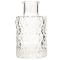 Prodotto Mini vaso in vetro con motivo a rombi, piccolo vaso da tavolo, bottiglia, trasparente, 9 cm, 6 pezzi