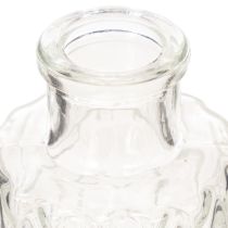 Prodotto Mini vaso in vetro con motivo a rombi, piccolo vaso da tavolo, bottiglia, trasparente, 9 cm, 6 pezzi