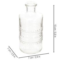 Prodotto Bottiglia in vetro decorata, cilindrica, trasparente, vaso decorativo, 15 cm, 6 pezzi