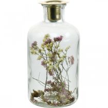 Bicchiere con candeliere, decoro in vetro con fiori secchi H16cm Ø8.5cm