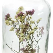 Bicchiere con candeliere, decoro in vetro con fiori secchi H16cm Ø8.5cm