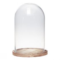 Campana in vetro con decorazione in vetro piatto in legno Ø17cm H25cm