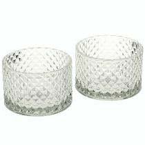 Prodotto Portacandele in vetro trasparente retro diamante Ø10,5cm 2 pezzi