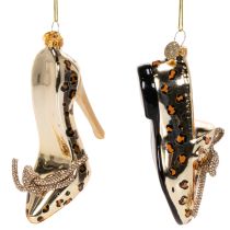 Prodotto Ornamenti in vetro a forma di scarpa con stampa leopardata, decorazione per albero di Natale, 13 cm, 2 pezzi