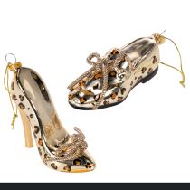 Prodotto Ornamenti in vetro a forma di scarpa con stampa leopardata, decorazione per albero di Natale, 13 cm, 2 pezzi