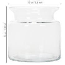 Prodotto Vaso in vetro trasparente, vaso decorativo in vetro con bordo, per portacandele o vaso per fiori, 15 cm
