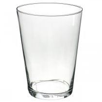 Vaso in vetro conico, decoro floreale, vaso da tavolo trasparente H19.5cm Ø14cm