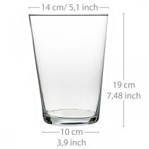 Vaso in vetro conico, decoro floreale, vaso da tavolo trasparente H19.5cm Ø14cm