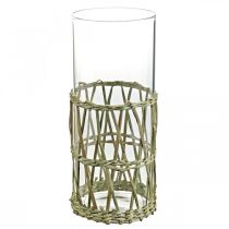 Vaso in vetro cilindro vaso decorativo erbe intrecciate Ø8cm H21.5cm