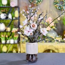 Vaso in vetro con vaso decorativo in legno per floristica secca H20cm