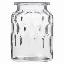 Vaso in vetro con motivo, lanterna in vetro trasparente H15cm Ø11cm