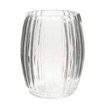 Prodotto Vaso in vetro con scanalature, lanterna in vetro trasparente H15cm Ø11,5cm