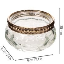 Prodotto Portacandele in vetro con bordo decorativo in metallo, 6 cm, 4 pezzi