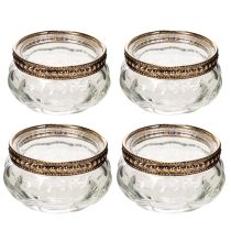 Prodotto Portacandele in vetro con bordo decorativo in metallo, 6 cm, 4 pezzi