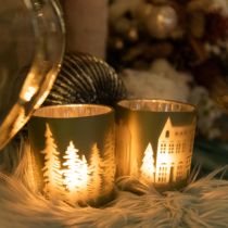 Lanterne, porta tealight in vetro Natale verde Ø7cm 2pz