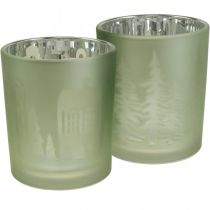 Lanterne, porta tealight in vetro Natale verde Ø7cm 2pz
