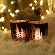 Lanterne, portacandele in vetro Natale nero Ø7cm 2pz
