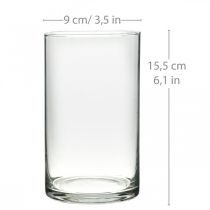 Vaso rotondo in vetro, cilindro in vetro trasparente Ø9cm H15,5cm